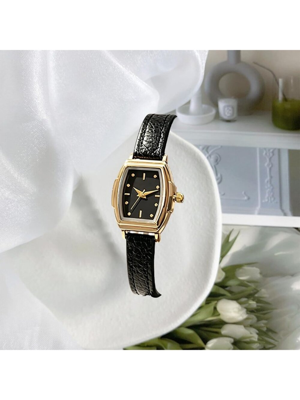 Women's Black Gold Vintage Retro Elegant Dress Rectangular Case Wrist Watch - Picture 3 of 7
